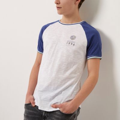 White and blue slim fit raglan T-shirt